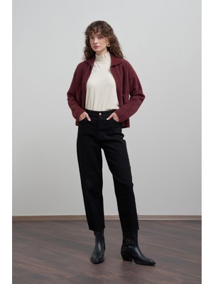 Allday  Siyah Yüksek Bel Mom Paça Kot Pantolon