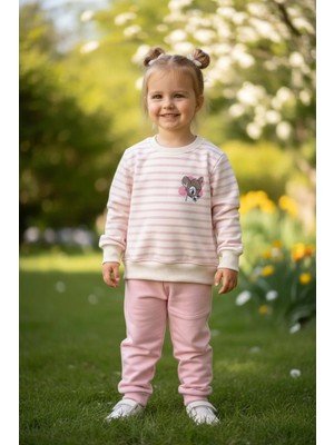 Erca Home Tekstil Ürünleri % 100 Pamuklu Kışlık 2 Li Yavru Ağzı Polar Alt Üst/  Sweatshirt/  Kız Eşofman Takımı