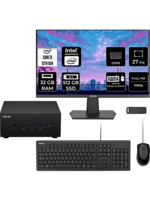 Asus Expertcenter PN64 Intel Core I3-1220P 32GB Ram 512GB SSD 27" Full Hd Monitör Freedos PN64-BB3012MDP717 Mini Masaüstü Bilgisayar + Per4 USB Bellek