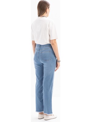 Allday  Açık Mavi Likralı Geniş Paça Denim Pantolon