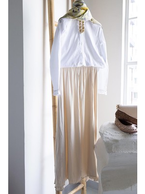Allday  Ekru Kraşlı Lastikli Basic Etek