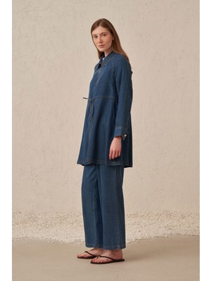 Allday  Mavi Fermuarlı Tensel Denim Ceket