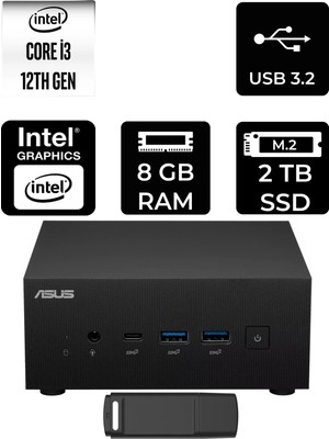 Asus Expertcenter PN64 Intel Core I3-1220P 8gb Ram 2tb SSD Freedos PN64-BB3012MDP304 Mini Masaüstü Bilgisayar + Per4 USB Bellek