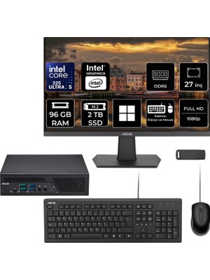 Asus Expertcenter PB64 Core Ultra 5 225 96GB Ram 2tb SSD 27" Full Hd Monitör WIN11 Pro PB64-B50060MHP844 Mini Masaüstü Bilgisayar + Per4 USB Bellek