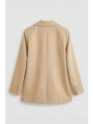 Allday  Bej Gold Düğmeli Astarlı Blazer Ceket