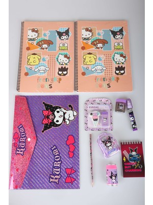 x Dekomus Lisanslı Kuromi & Best Friends 15 Parça Kırtasiye Seti 2 Adet Defter,çıtçıt Dosya