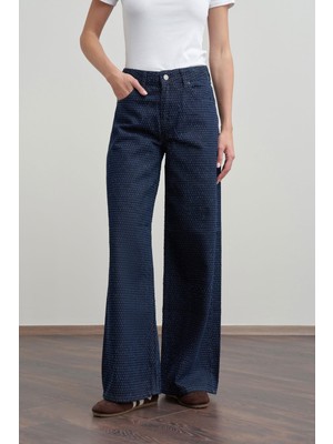 Prem  Mavi Kırık Iğne Dokulu Denim Pantolon