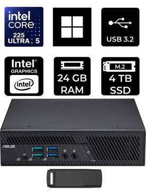 Asus Expertcenter PB64 Core Ultra 5 225 24GB Ram 4tb SSD WIN11 Home PB64-B50060MHP365 Mini Masaüstü Bilgisayar + Per4 USB Bellek