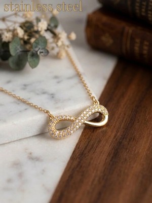 Stainless Steel 316L Çelik Zincir Gold Renk Zirkon Taşlı Sonsuzluk Model Kolye