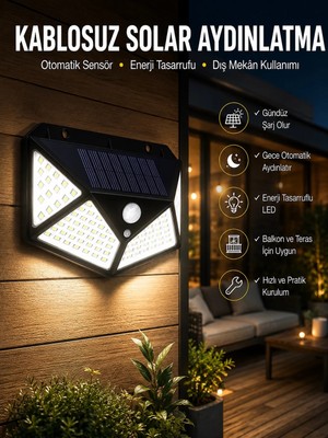 Kaia Life Güneş Enerjili Bahçe Aydınlatma Lambası Solar 100 LED Lamba