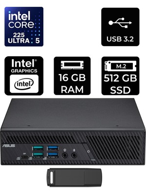 Asus Expertcenter PB64 Core Ultra 5 225 16GB Ram 512GB SSD Freedos PB64-B50060MHP307 Mini Masaüstü Bilgisayar + Per4 USB Bellek