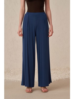 Allday  Indigo Pile Detaylı Geniş Paça Pantolon