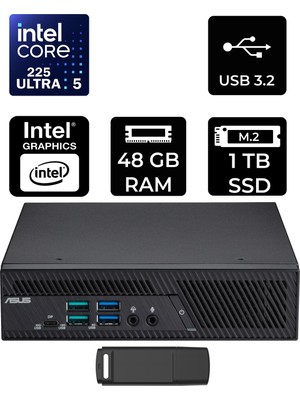Asus Expertcenter PB64 Core Ultra 5 225 48GB Ram 1tb SSD Freedos PB64-B50060MHP328 Mini Masaüstü Bilgisayar + Per4 USB Bellek