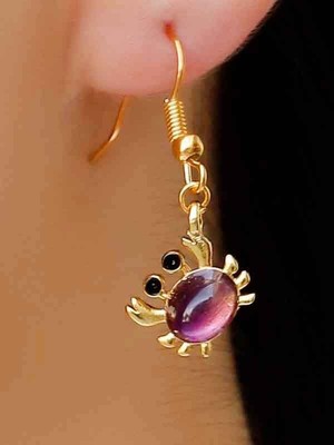 Esha Store Doğal Taş Ametist Doğal Taşlı Yengeç Altın Kaplama Kadın Sallantılı Küpe EUK21AMTS