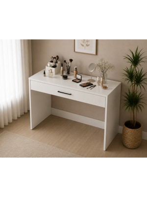 Nenu Nova Makyaj Masası 90X45 cm Tek Çekmeceli Şifonyer Kozmetik ve Çalışma Masası Beyaz