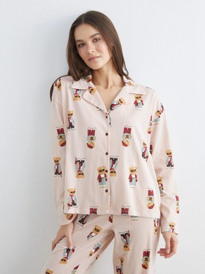Lc Waikiki Yeni Sezon Gömlek Yaka Ayı Teddy Baskılı Kadın Pijama Takımı