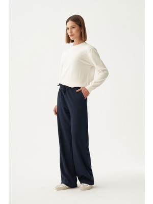 Allday  Lacivert Beli Lastikli Rahat Kalıp Polyviscon Pantolon