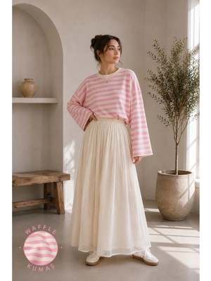 herkesemoda Çizgili Waffle Kumaş Kadın Body