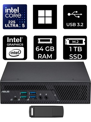 Asus Expertcenter PB64 Core Ultra 5 225 64GB Ram 1tb SSD WIN11 Pro PB64-B50060MHP433 Mini Masaüstü Bilgisayar + Per4 USB Bellek