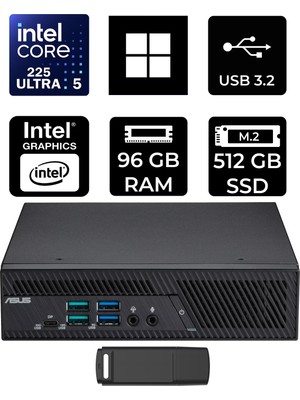 Asus Expertcenter PB64 Core Ultra 5 225 96GB Ram 512GB SSD WIN11 Pro PB64-B50060MHP442 Mini Masaüstü Bilgisayar + Per4 USB Bellek