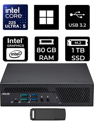 Asus Expertcenter PB64 Core Ultra 5 225 80GB Ram 1tb SSD WIN11 Pro PB64-B50060MHP438 Mini Masaüstü Bilgisayar + Per4 USB Bellek
