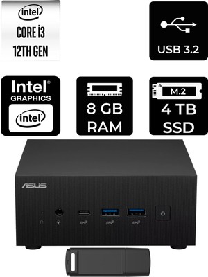 Asus Expertcenter PN64 Intel Core I3-1220P 8gb Ram 4tb SSD Freedos PN64-BB3012MDP305 Mini Masaüstü Bilgisayar + Per4 USB Bellek