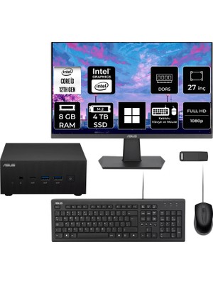 Asus Expertcenter PN64 Intel Core I3-1220P 8gb Ram 4tb SSD 27" Full Hd Monitör WIN11 Pro PN64-BB3012MDP805 Mini Masaüstü Bilgisayar + Per4 USB Bellek
