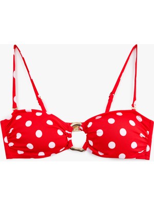 Koton Koton x Sibil Çetinkaya - Halka Detaylı Puantiyeli Straplez Bikini Üstü Çıkarılabilir Askılı