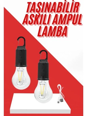 Ruhes Şarjlı Aydınlatma Ampul Tasarımlı Ambians Işık Askılı Kamp Lambası