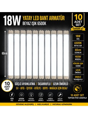 Econa 10 Adet Set- LED Bant Armatür 60 cm Beyaz Işık Yüksek Lümenli Sıva Üstü Mutfak Atölye Aydınlatma,tavan Lambası ,led Lamba,otopark Lambası