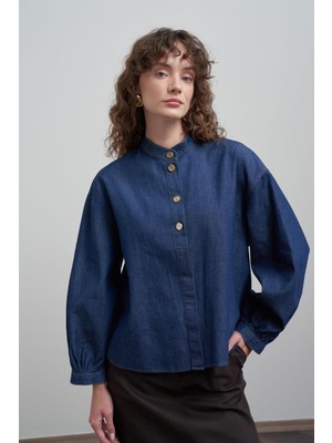 Allday  Koyu Mavi Gold Dügmeli Denim Gömlek