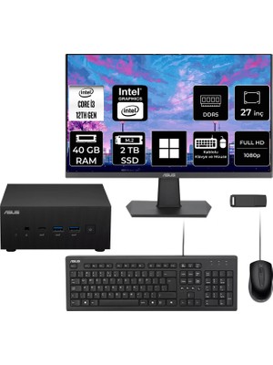 Asus Expertcenter PN64 Intel Core I3-1220P 40GB Ram 2tb SSD 27" Full Hd Monitör WIN11 Pro PN64-BB3012MDP824 Mini Masaüstü Bilgisayar + Per4 USB Bellek