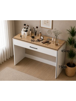 Nenu Nova Makyaj Masası 90X45 cm Atlas Çam Üst Tablalı Tek Çekmeceli Şifonyer