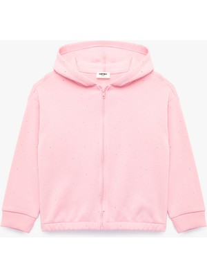 Koton Taş Detaylı Uzun Kollu Fermuarlı Şardonlu Kapşonlu Sweatshirt