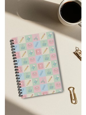 giftkonsept Sevimli Okul Temalı Pastel Renkli 50 Yaprak 100 Sayfa Sprialli Defter