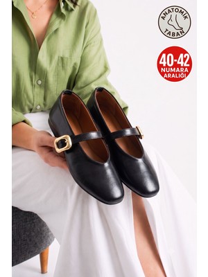 Albishoes Kadın Şık Lastikli Tokalı Anatomik Yumuşak Rahat Taban Büyük Özel Numara Kadın Babet