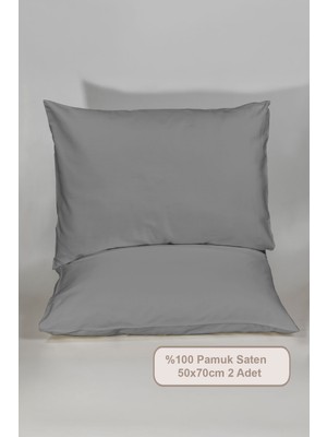 Elart Elart Pamuk Saten 2'li Yastık Kılıfı Antrasit