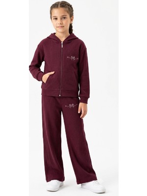 Modanino Kız Çocuk Selanik Kumaş Fermuarlı+Kapüşonlu Alt-Üst Takım 3-12 Yaş 12751DS