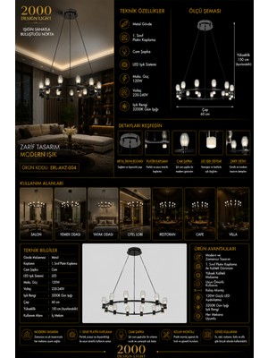 60 cm Modern LED Halka Avize | 120W | 3200K Gün Işığı | Platin Kaplama