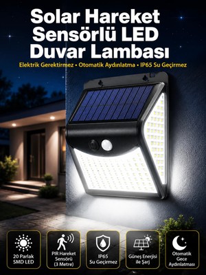 Mossem Güneş Enerjili Sensörlü Duvar Lambası Bahçe Lamba Suya Dayanıklı Bahçe Aydınlatma