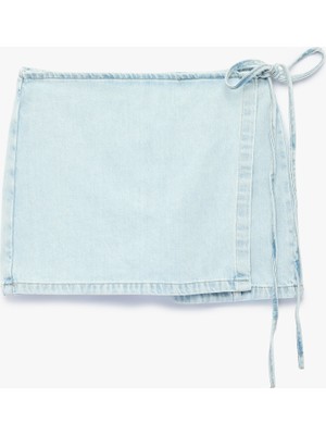 Koton Rahat Kalıp Bağlama Detaylı Pamuklu Mini Denim Şort Etek