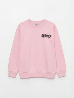 Lc Waikiki Yeni Sezon Bisiklet Yaka Hatsune Miku Baskılı Kız Çocuk Kalın Sweatshirt