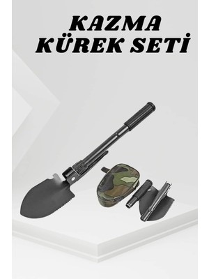 Mossem Katlanabilir Kamp Küreği Küçük Kazma Kürek Seti Pusulalı