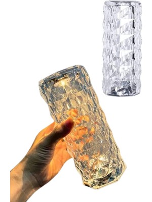 Mossem Kristal Lamba Masa Lambası Şarjlı Masa Lambası Dokunmatik Sensör USB Şarjlı