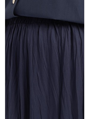 Allday  Indigo Kraşlı Lastikli Basic Etek