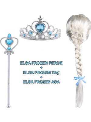 Mossem Örgülü Karlar Ülkesi Frozen Elsa Peruğu Tacı ve Sopası Çocuk Boy
