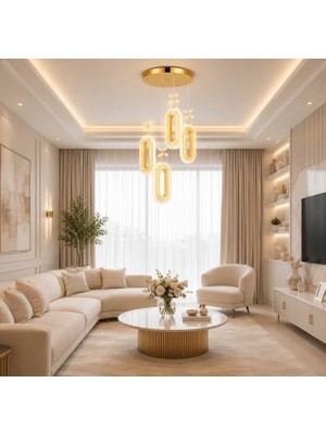 Osc Home Aydınlatma Tasarım Modern LED Avize Kumandalı Avize Sarı Kasa