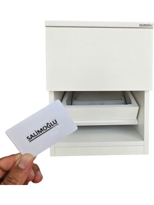 SALİMOĞLU DESIGN Salimoğlu Design Rfıd Kartlı Gizli Kasalı Kitaplık & Komodin, Akıllı Kilitli Aşağı Açılır Gizli Bölme, Modern Beyaz