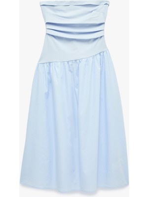 Koton Koton x Sibil Çetinkaya -  Drape Detaylı Straplez Midi Elbise