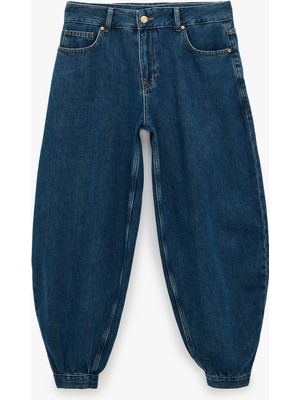 Koton Rahat Kalıp Cepli Düğmeli Stoperli Kısa Paça Denim Harem Pantolon